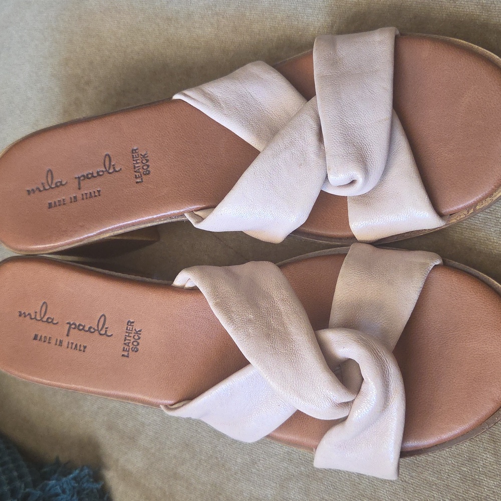 Mila Paoli Leather Sandals/ Slides Size Italy 9 Tan